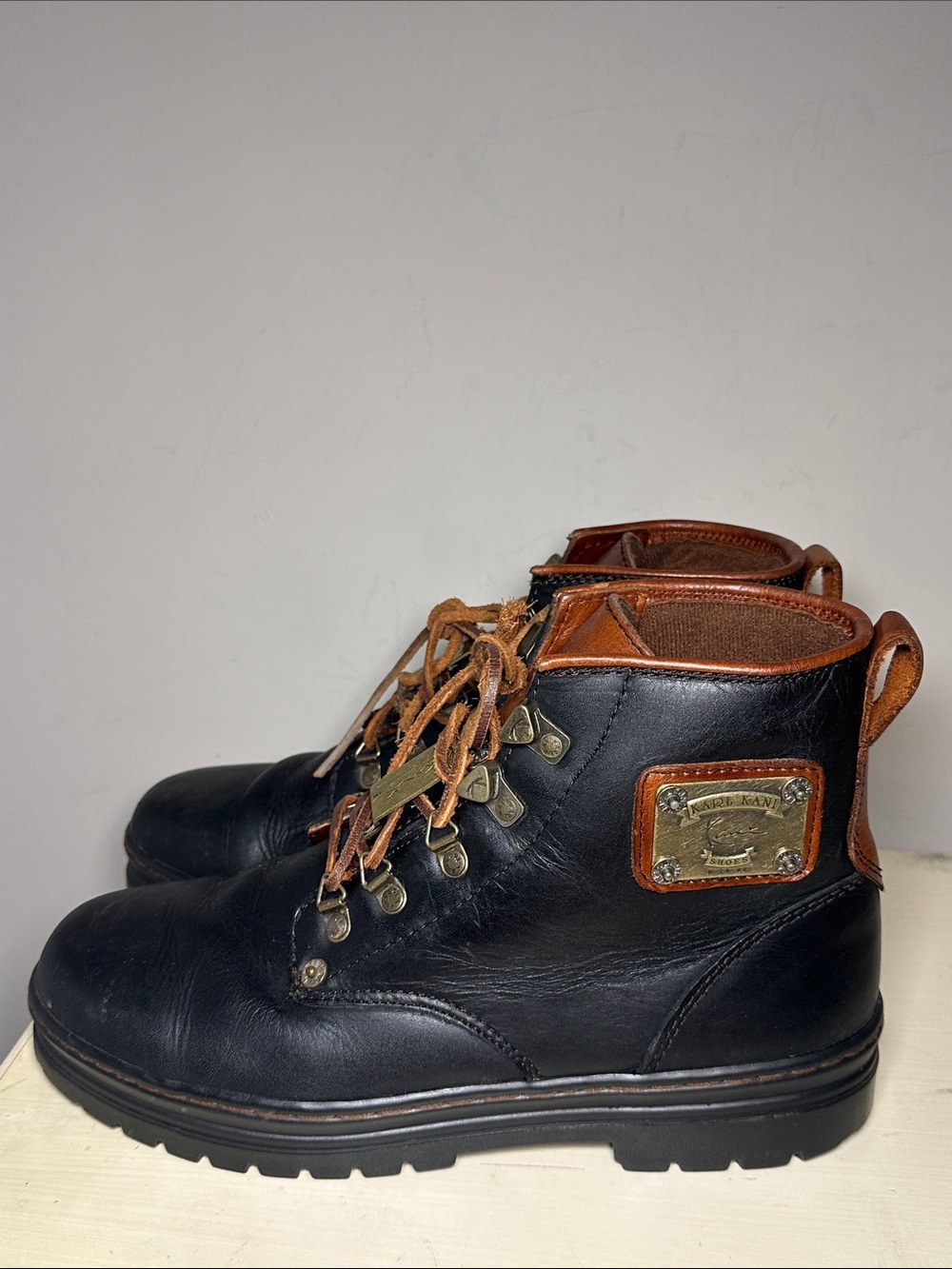 Karl Kani Men's Black and Brown Leather Lace-Up Boots